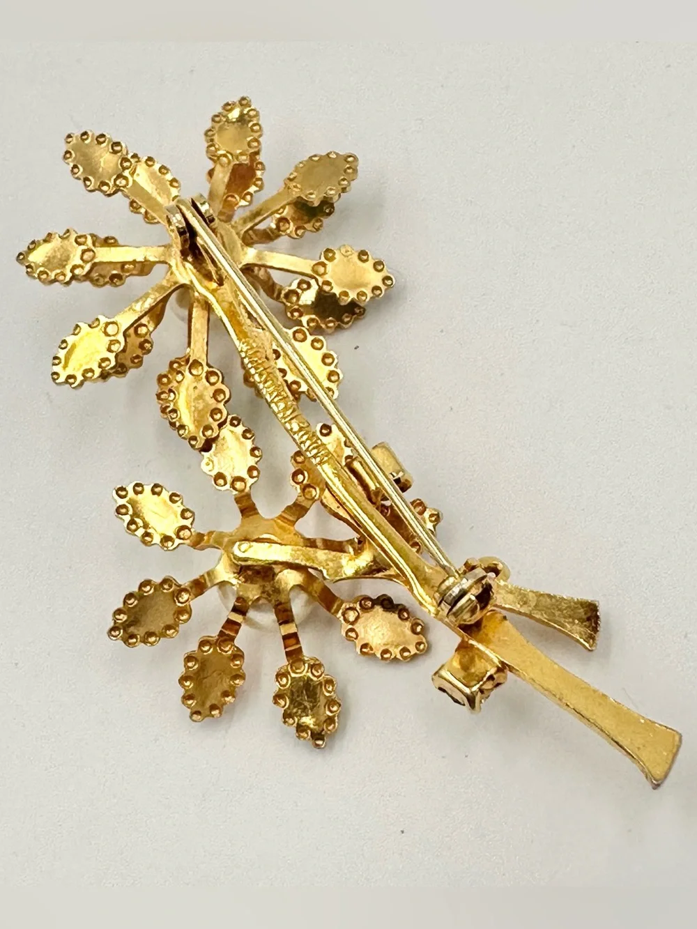 Made in Austria Signed Vintage Uranium Glass Stone Flower Brooch